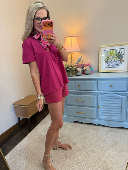 Plum Pink Shoreline Two Piece Short Set