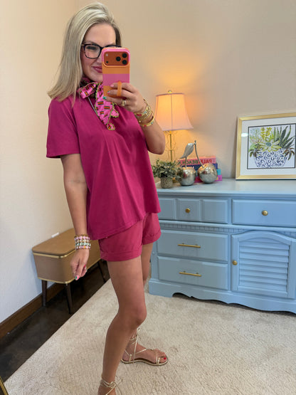 Plum Pink Shoreline Two Piece Short Set