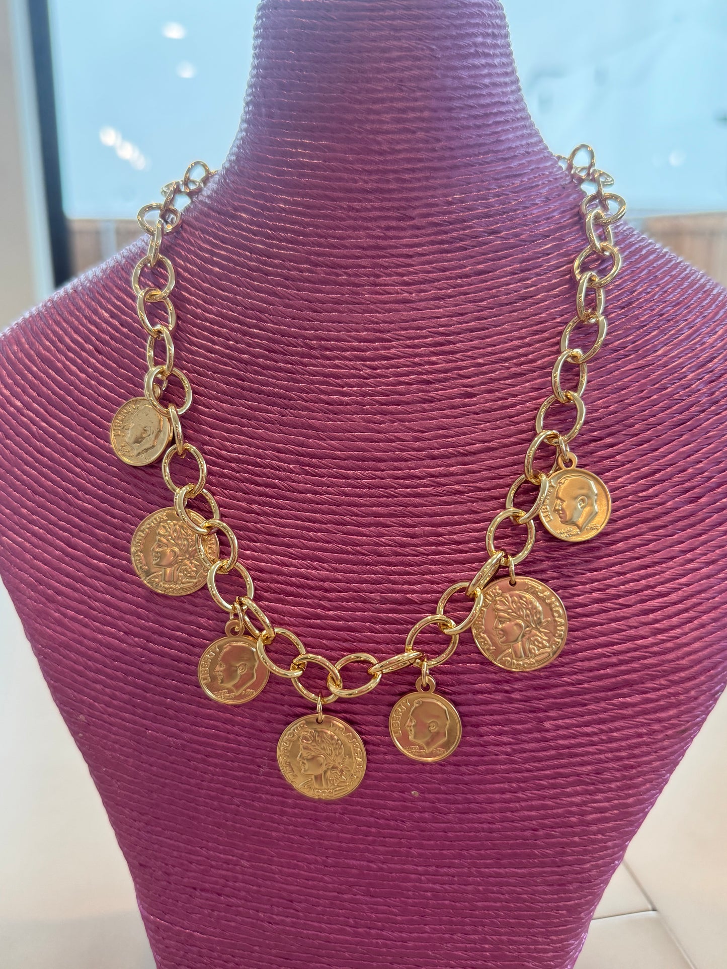 IP8 Gold Coin Charm Necklace