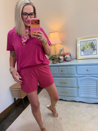 Plum Pink Shoreline Two Piece Short Set