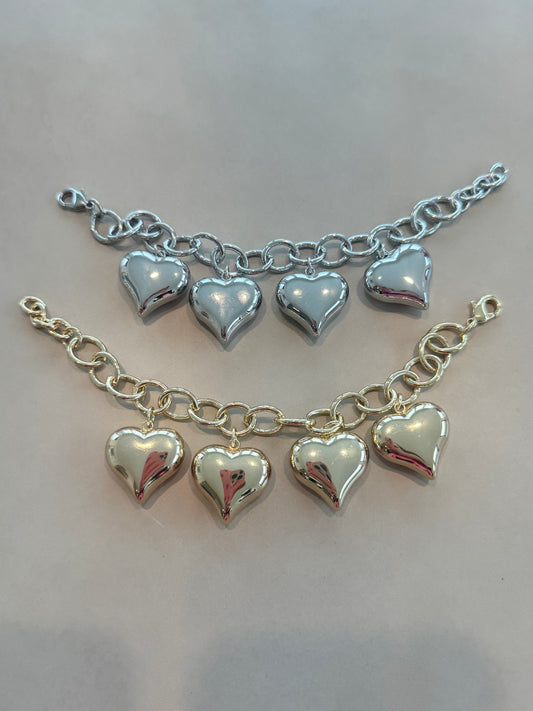 4 Heart Puff Charm Bracelet (Silver and gold)