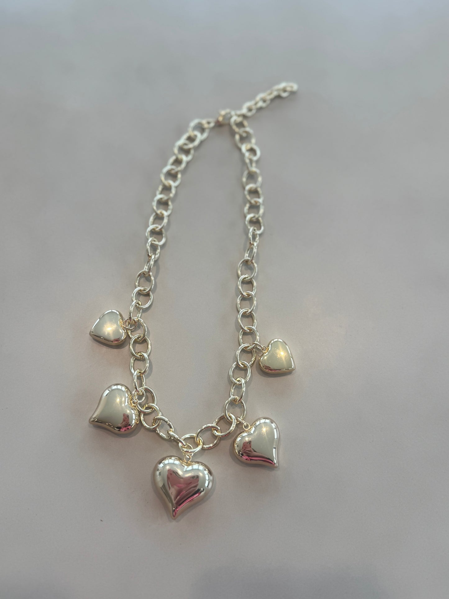 IP7 Gold 5 Heart Puff Heart Charm Necklace
