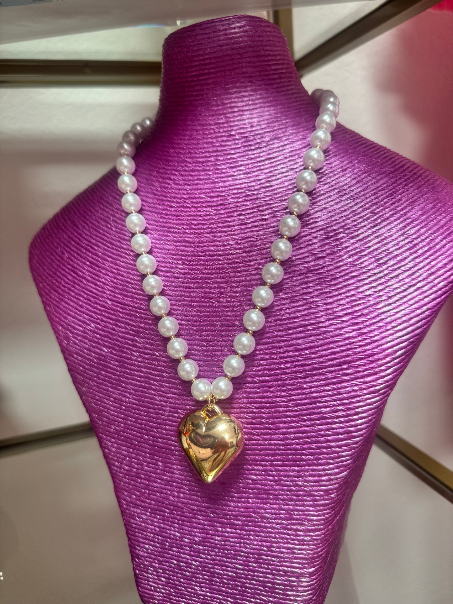 Gold and Pearl Heart Pendant Necklace