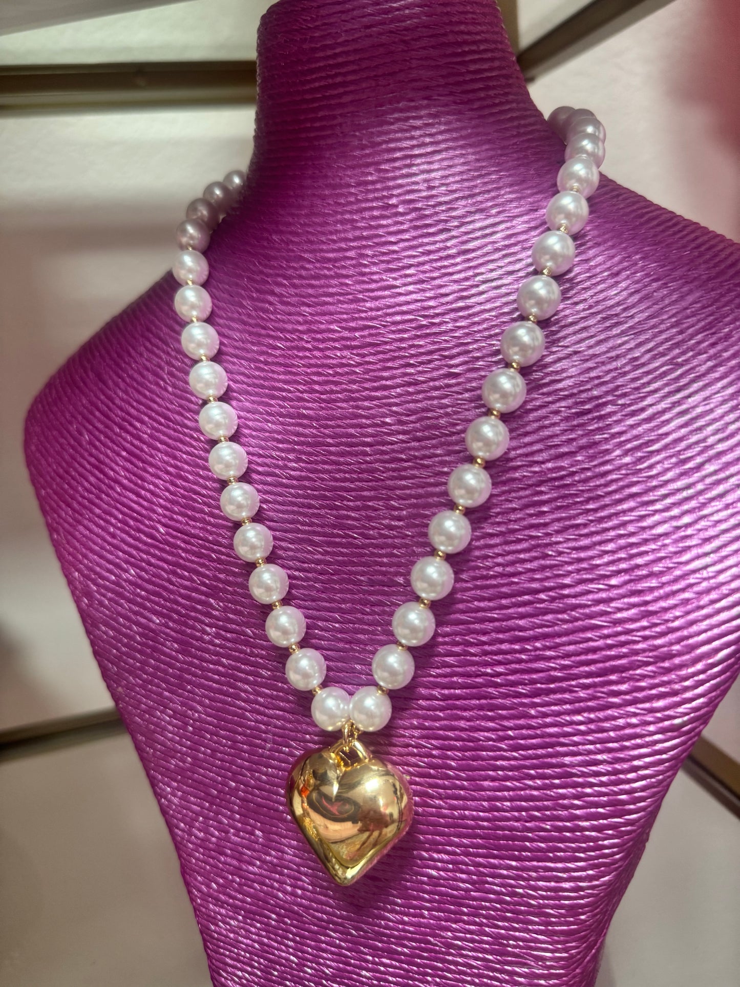 Gold and Pearl Heart Pendant Necklace