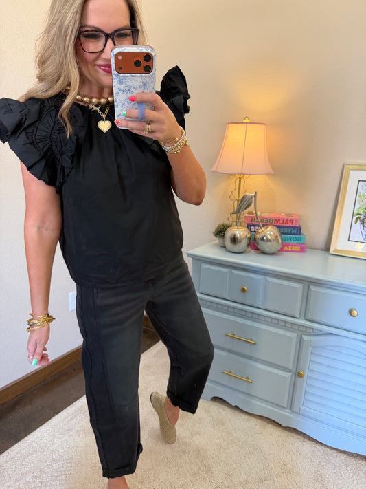 THML Black Detailed Shoulder Top