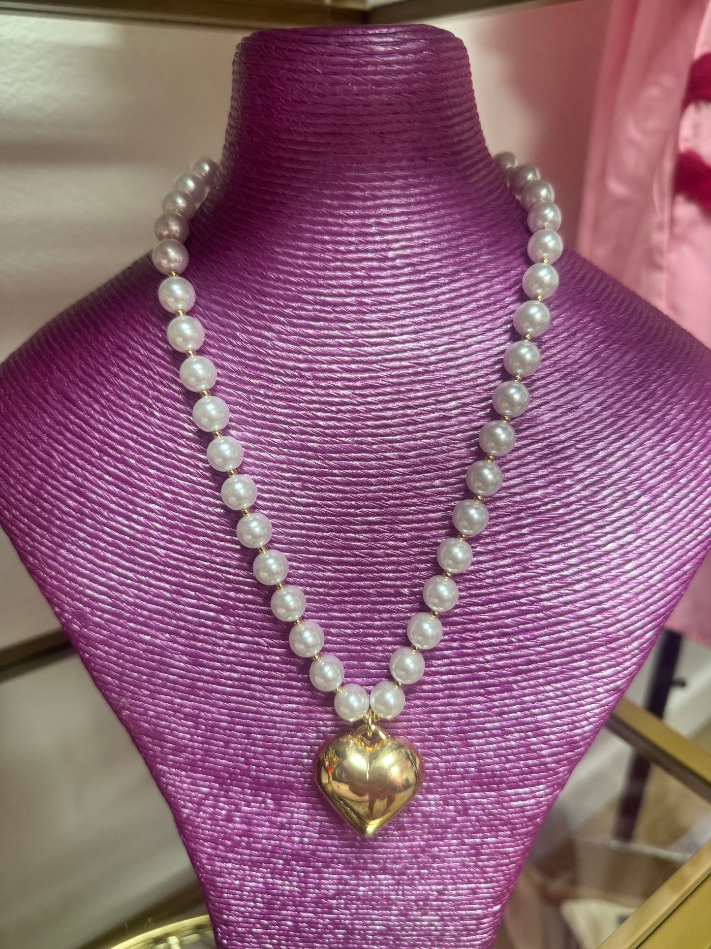 Gold and Pearl Heart Pendant Necklace
