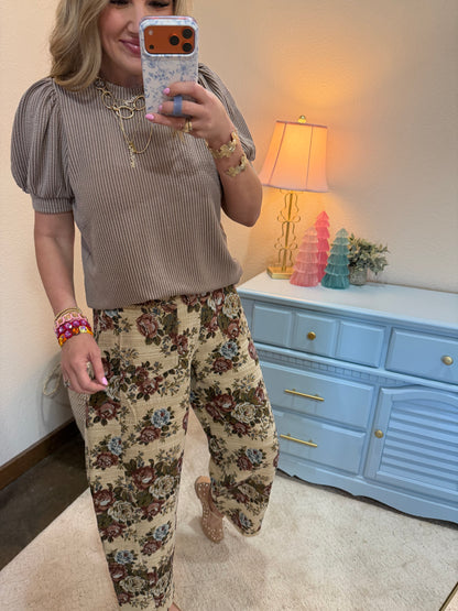 Floral Tapestry Barrel Pants