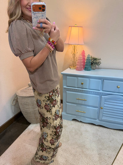 Floral Tapestry Barrel Pants