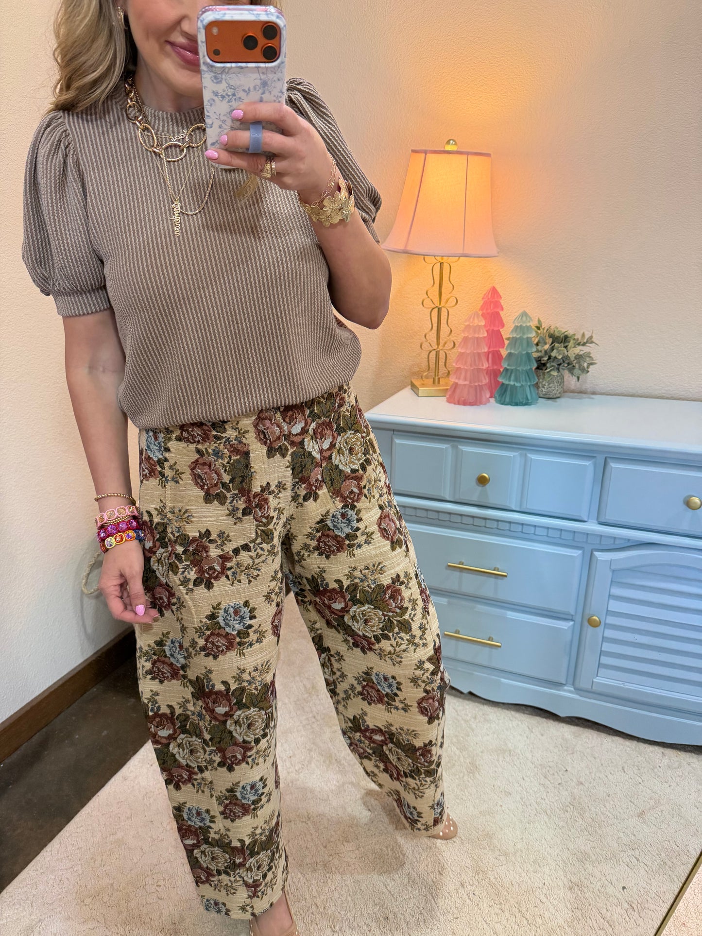 Floral Tapestry Barrel Pants