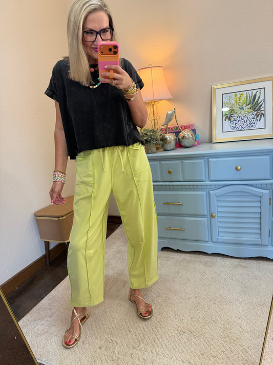 Lime Mineral Wash Barrel Fit Utility Knit Pants