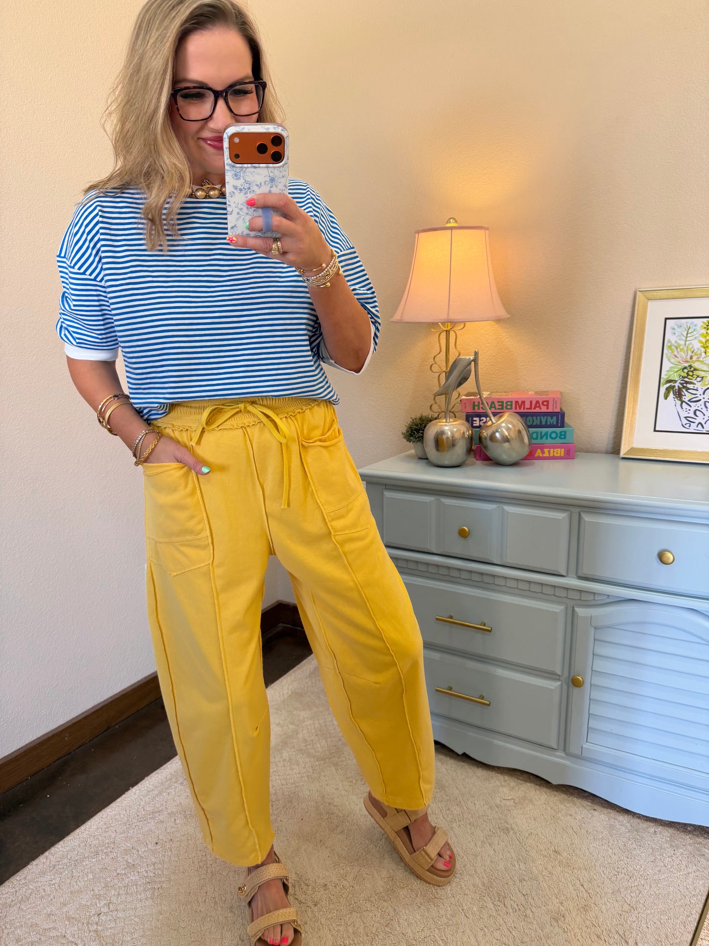 Marigold Mineral Wash Barrel Fit Utility Knit Pants