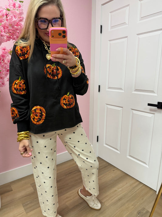 Black Sequin Pumpkin Patches Hoodie