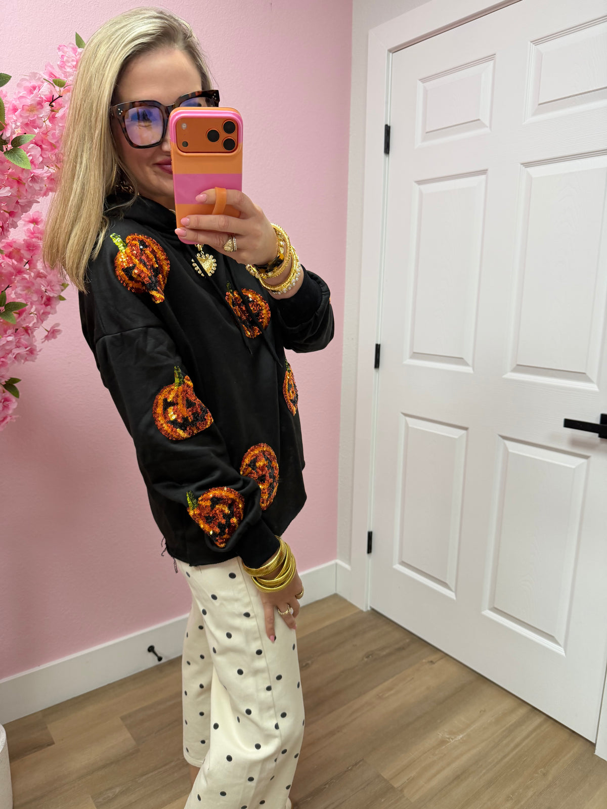 Black Sequin Pumpkin Patches Hoodie
