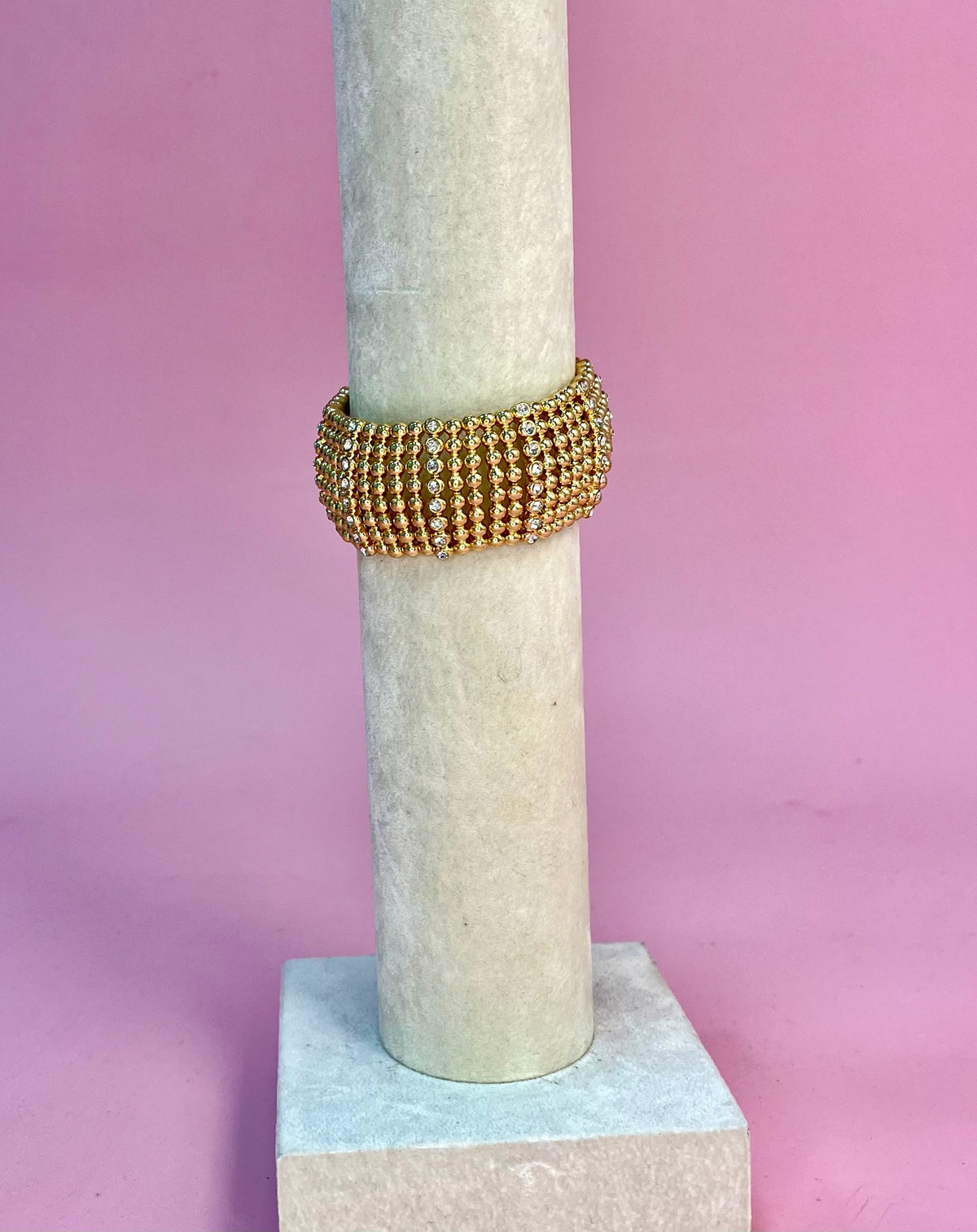 Gold Beaded 1.25" Wide Stretch Bracelet