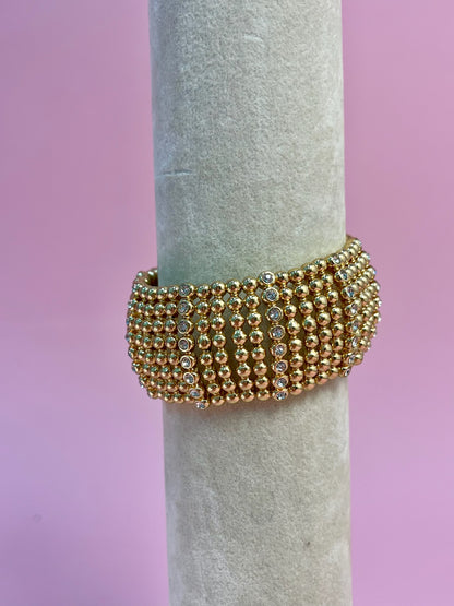 Gold Beaded 1.25" Wide Stretch Bracelet