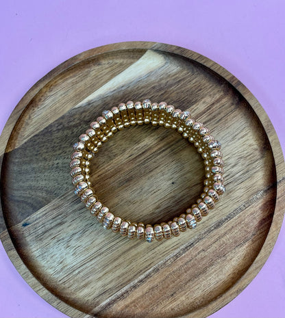 Gold Beaded 1.25" Wide Stretch Bracelet