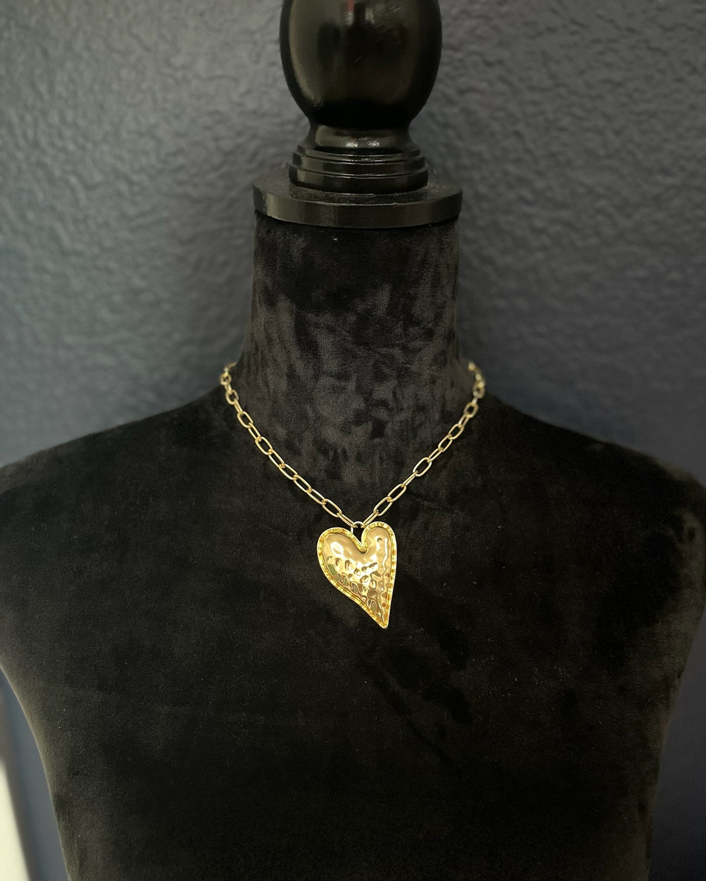 Gold Textured Link Heart Necklace