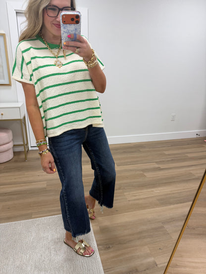 Dark Wash Straight Raw Hem Jeans (Kick Flare Sister!)