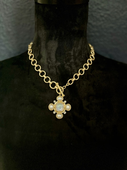 Large White Middle Stone Cross Necklace