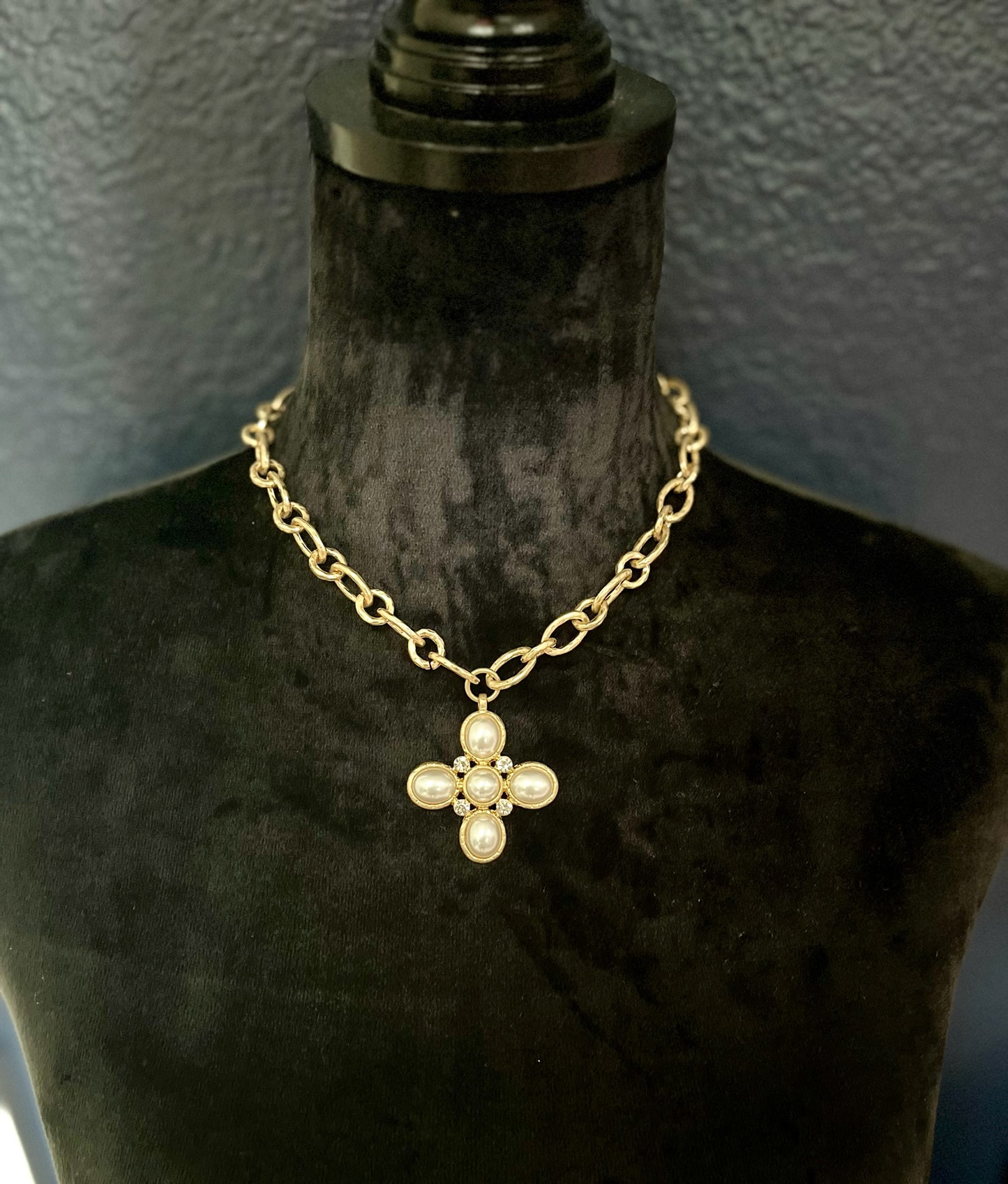 Solid Pearl Cross Necklace
