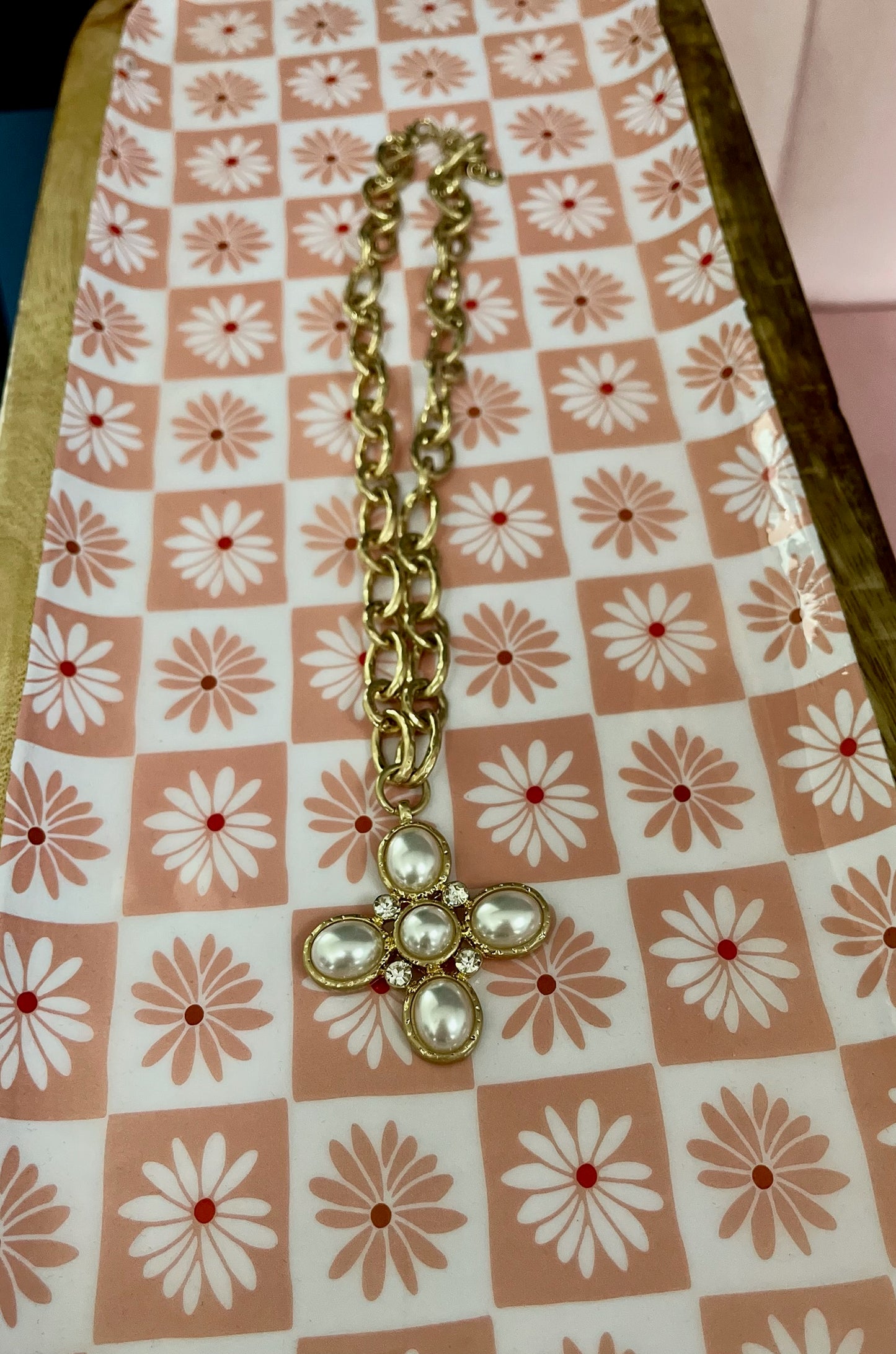 Solid Pearl Cross Necklace