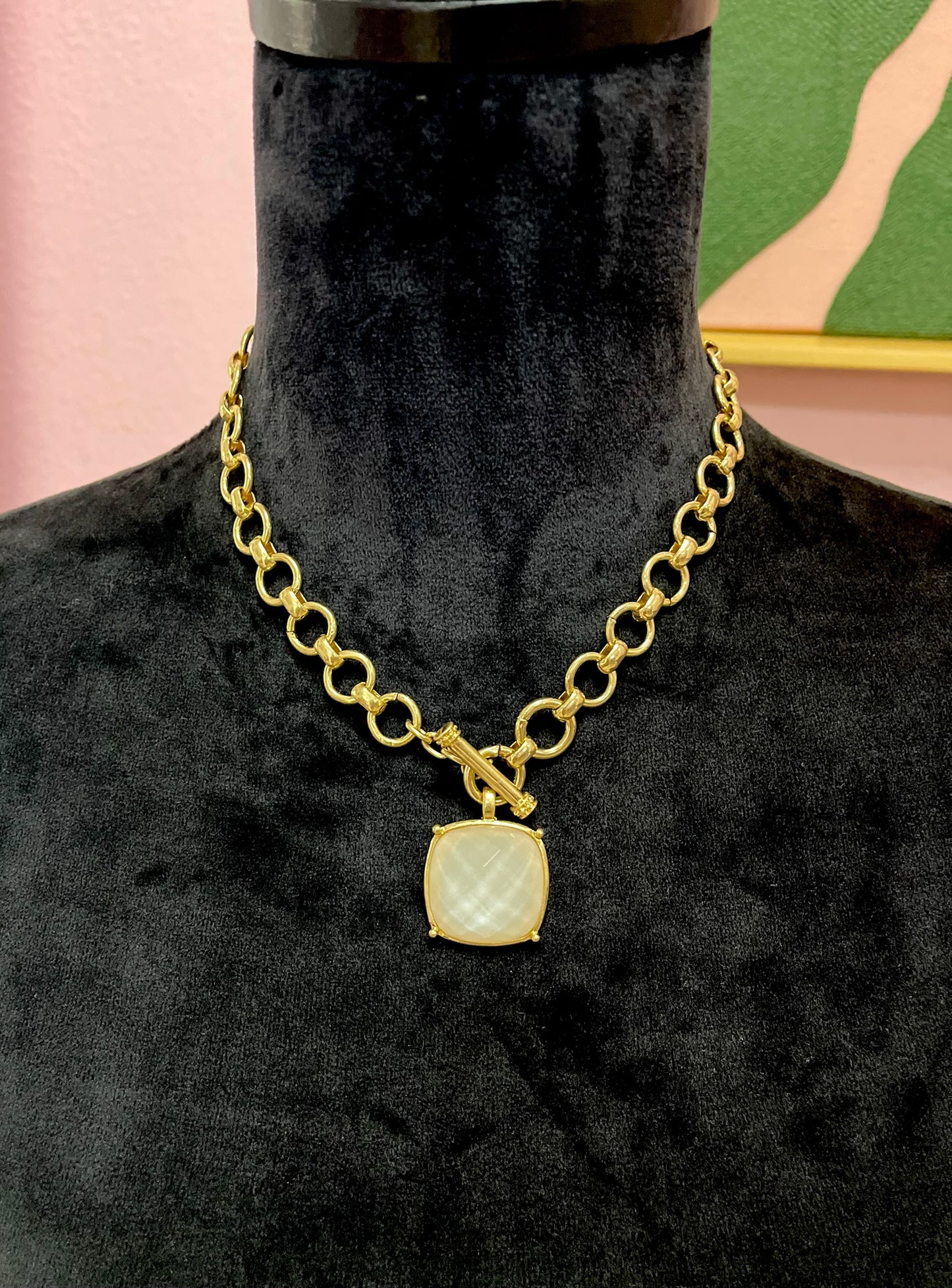 White Stone Drop Down Gold Necklace