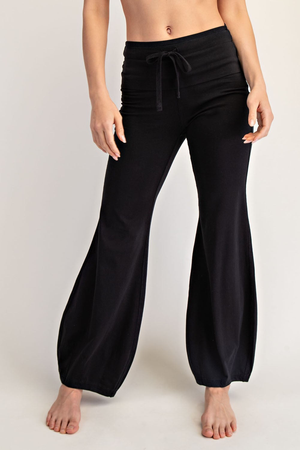 Black Cotton Foldover Yoga Pants