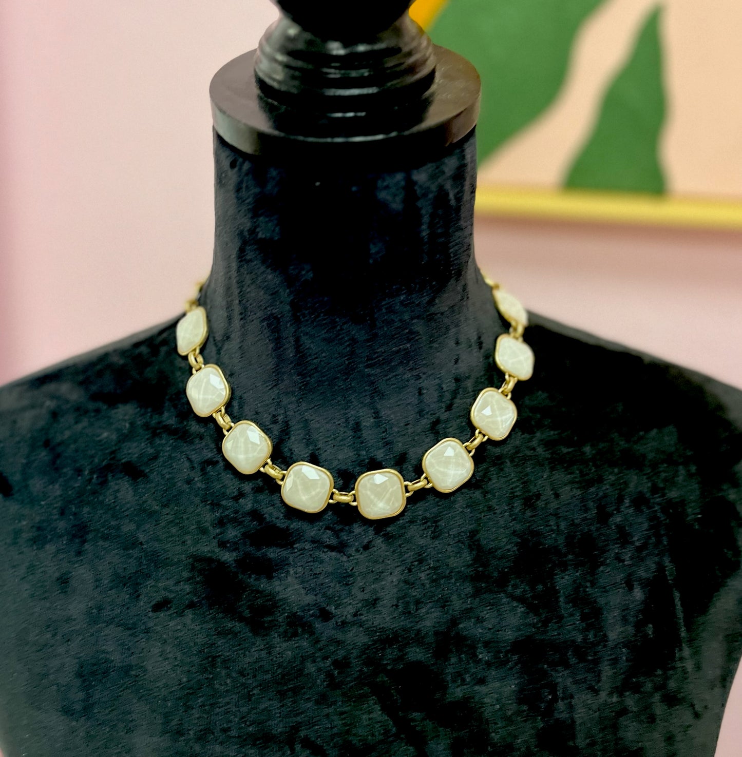 White Stone Collared Necklace