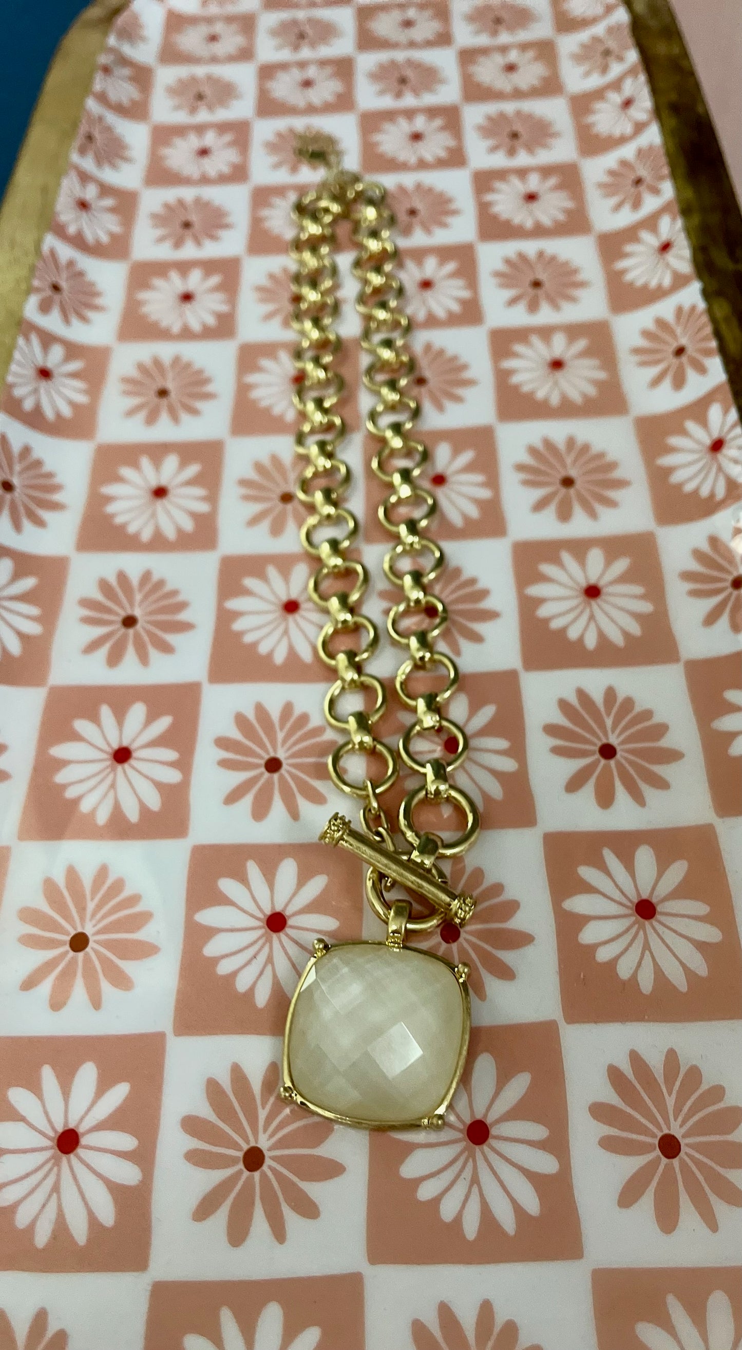White Stone Drop Down Gold Necklace
