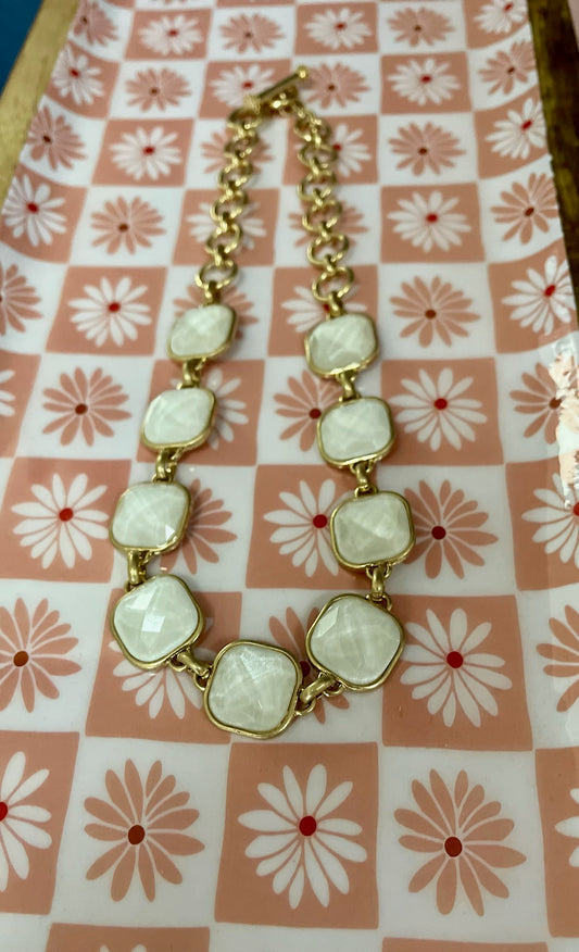 White Stone Collared Necklace