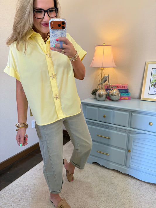 Butter Yellow Starfish Button Short Sleeve