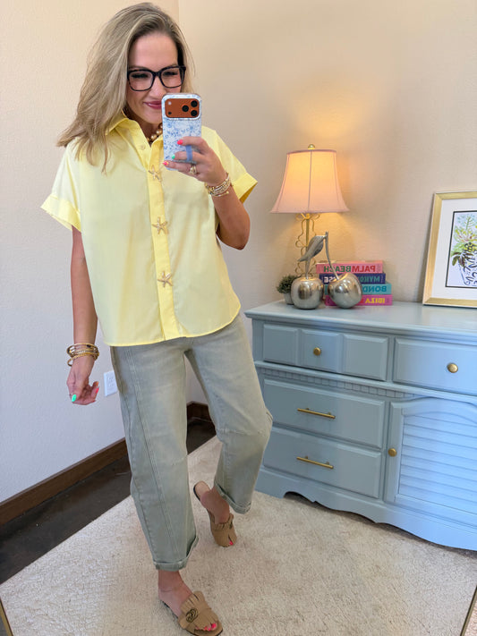 Butter Yellow Starfish Button Short Sleeve