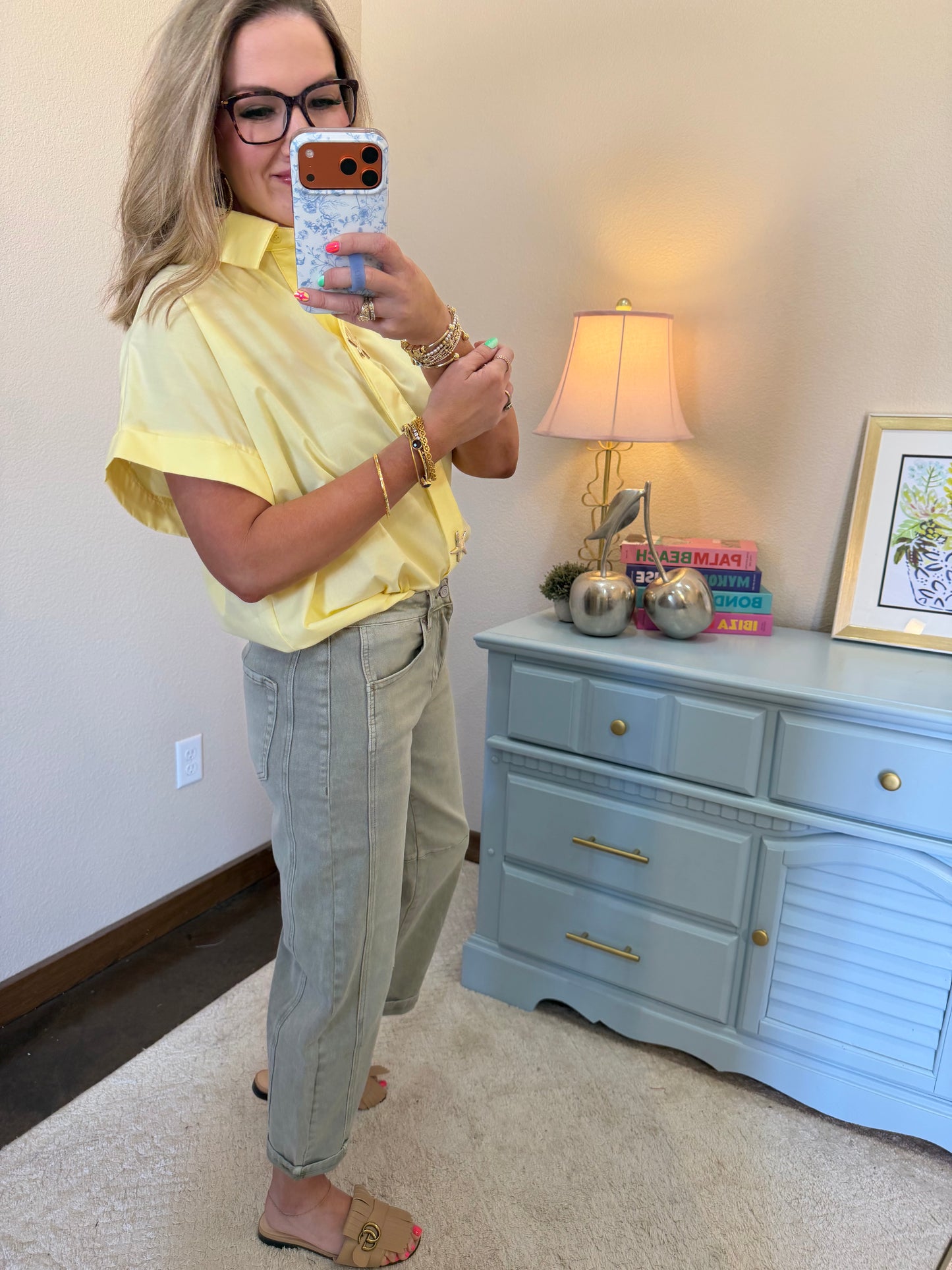 Butter Yellow Starfish Button Short Sleeve