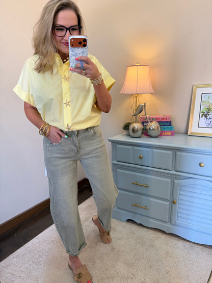 Butter Yellow Starfish Button Short Sleeve