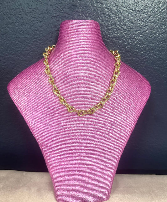 Gold Textured Round Link Necklace