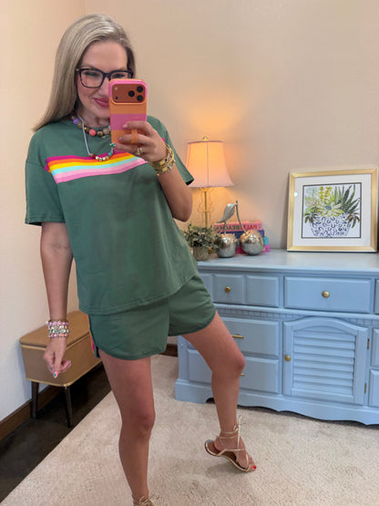 Olive Multi Colored Two Piece Short Set