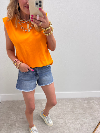 Orange Shoulder Pad Sleeveless Top