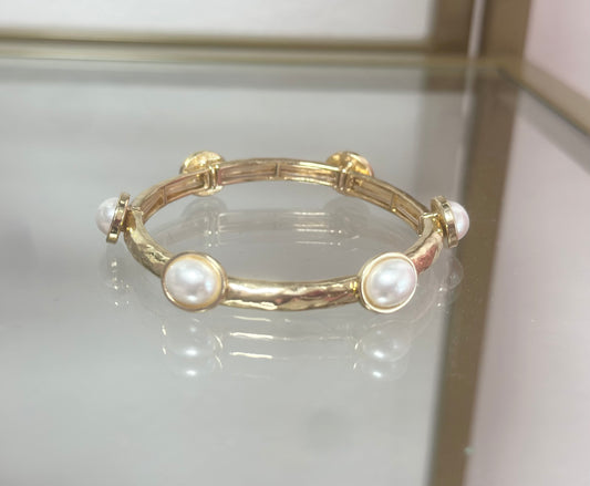 Gold Thin Pearl Stretchy Bangle