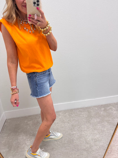 Orange Shoulder Pad Sleeveless Top