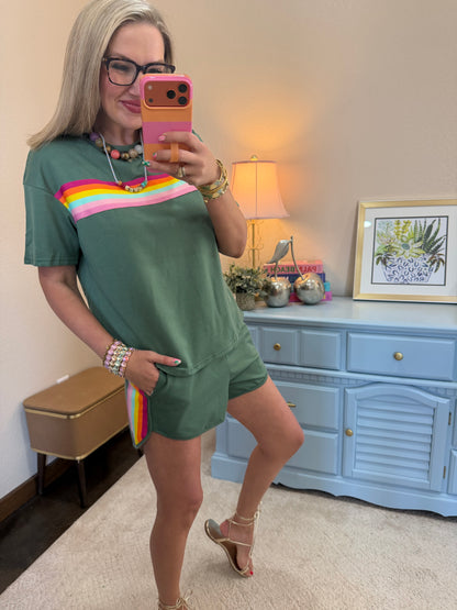 Olive Multi Colored Two Piece Short Set