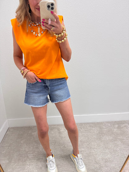 Orange Shoulder Pad Sleeveless Top