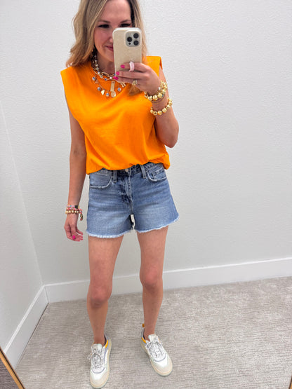 Orange Shoulder Pad Sleeveless Top