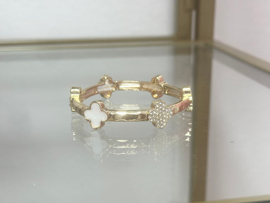 Gold Thin Clover Stretchy Bangle