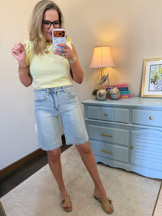 Light Wash Flare Denim Shorts