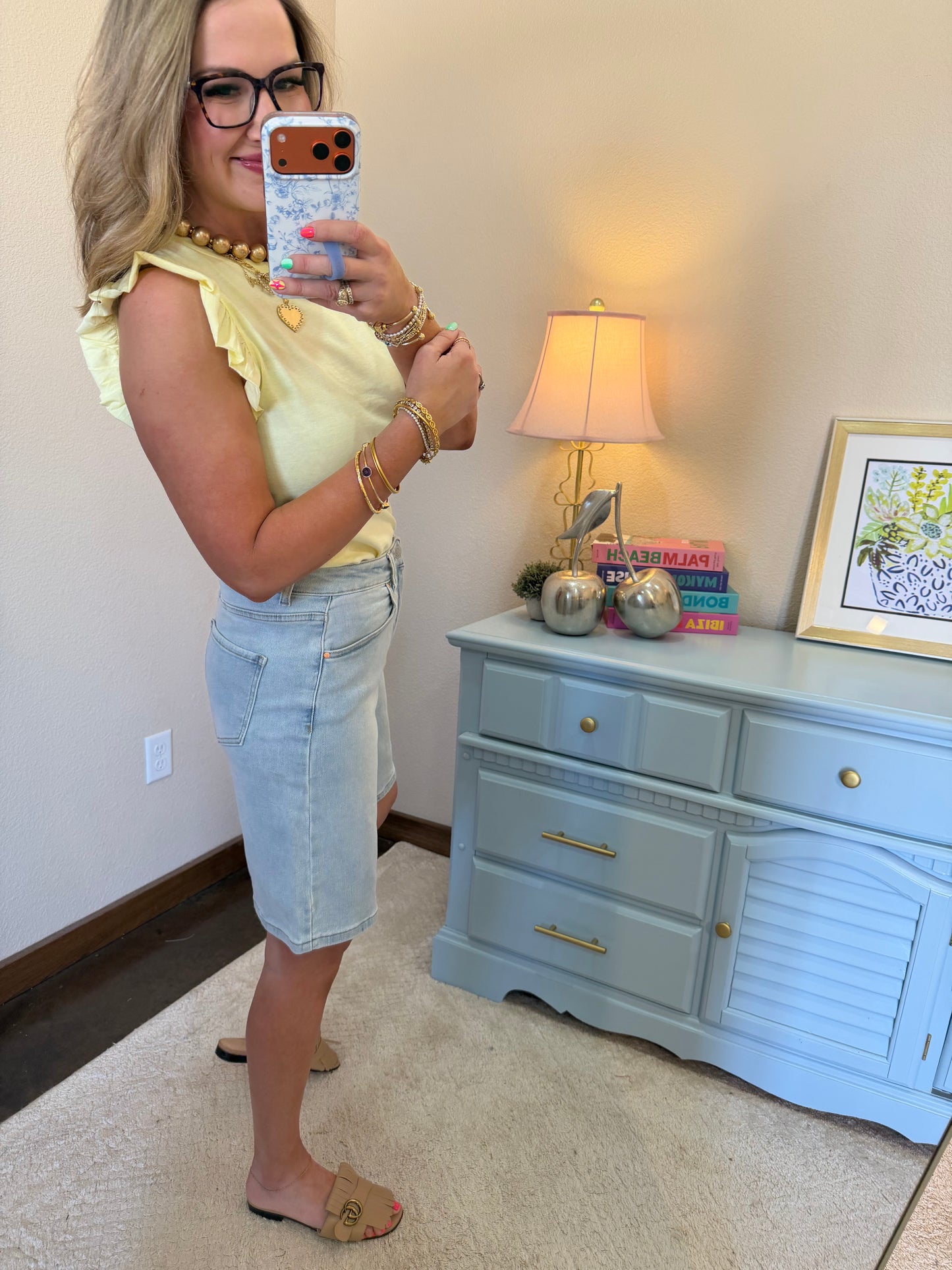 Light Wash Flare Denim Shorts