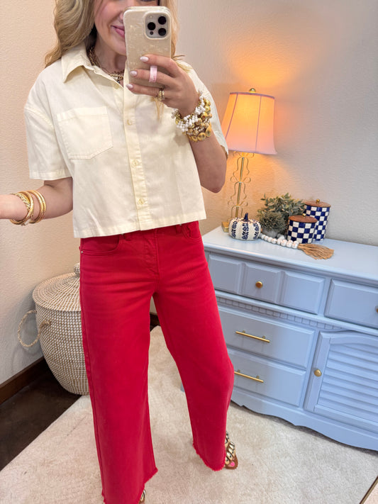 Cream Shirt Button Top
