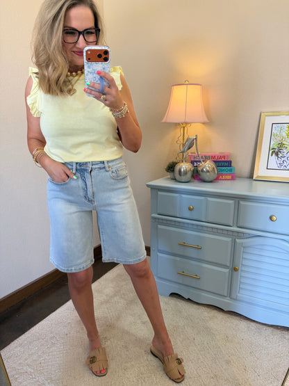 Light Wash Flare Denim Shorts
