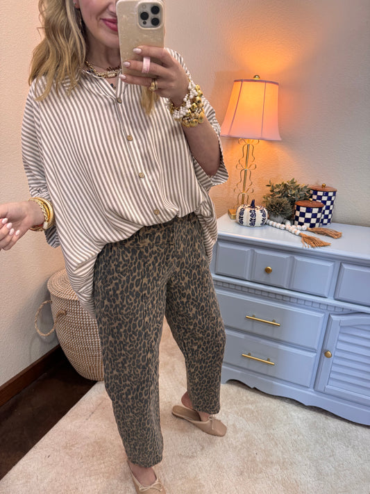 Taupe Striped Dolman Sleeve Top