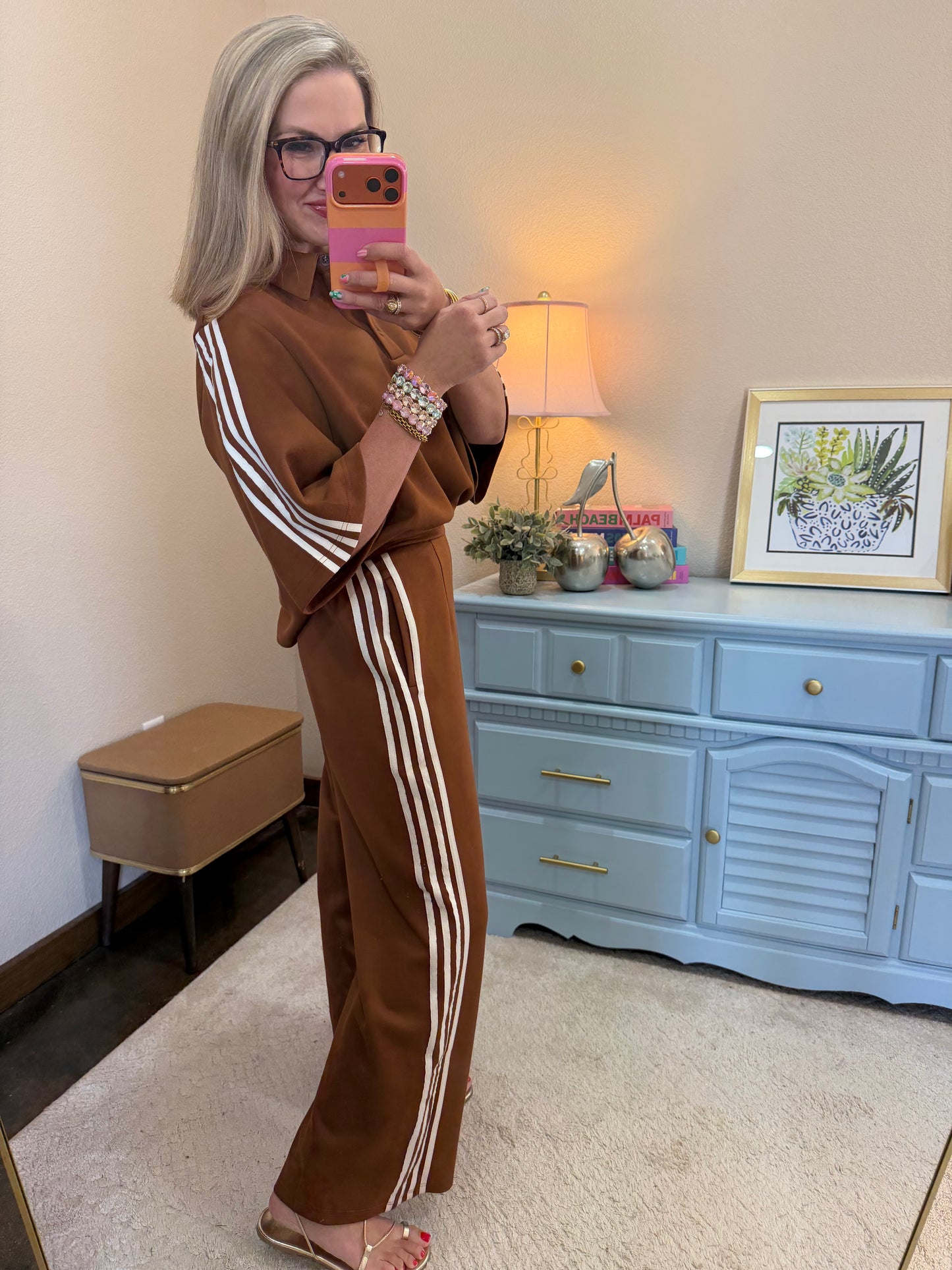 Chocolate Side Stripe Trim Scuba Two Piece Set