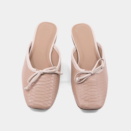 Andrea Flat Mule- Nude Snake